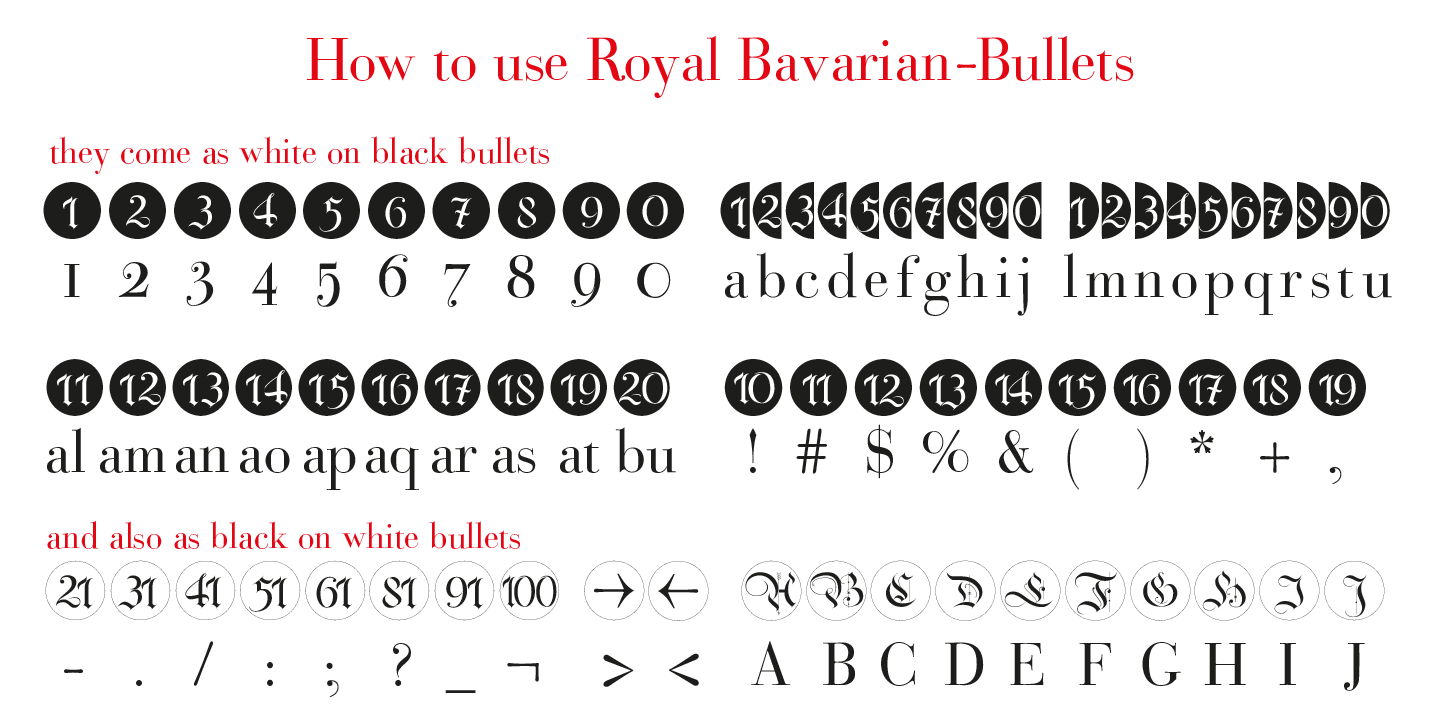 Beispiel einer Bullets Royal Bavarian neg-Schriftart